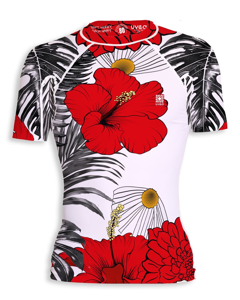 Rashguard - Redflower-col rond-UVEA