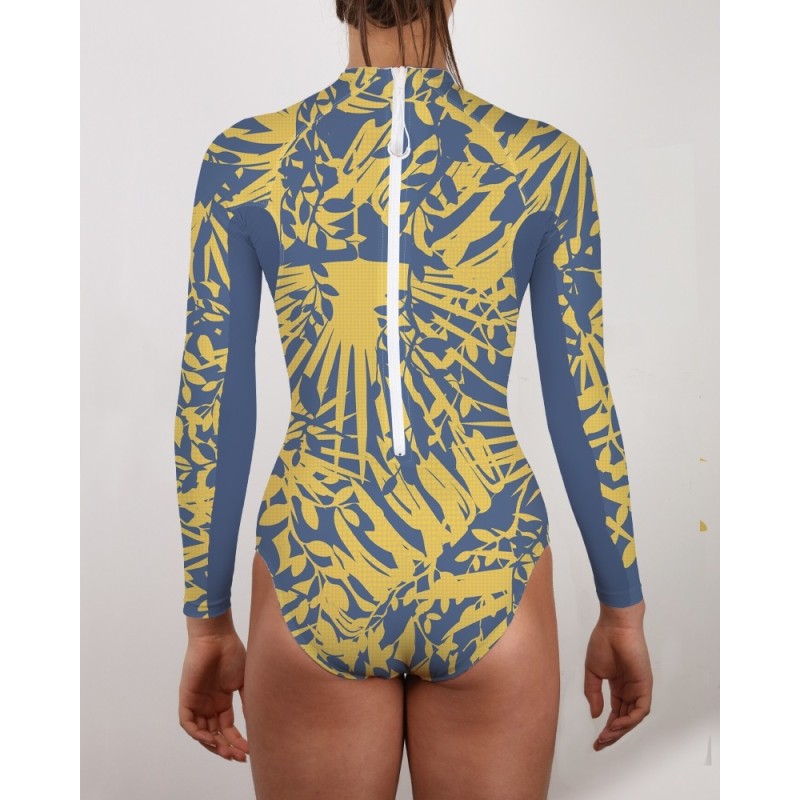 Combinaison UV 80 → FEUILLAGEJAUNE | Maillot de bain haute performance